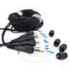 6 cores outdoor lc lc fiber optic cable with pdlc waterproof connectors 7mm 150 meter, breakout 2 cores and 4 cores lc/upc blue connectors, with anti loose dust caps