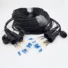 6 cores outdoor lc lc fiber optic cable with pdlc waterproof connectors 7mm 150 meter, breakout 2 cores and 4 cores lc/upc blue connectors, with anti loose dust caps