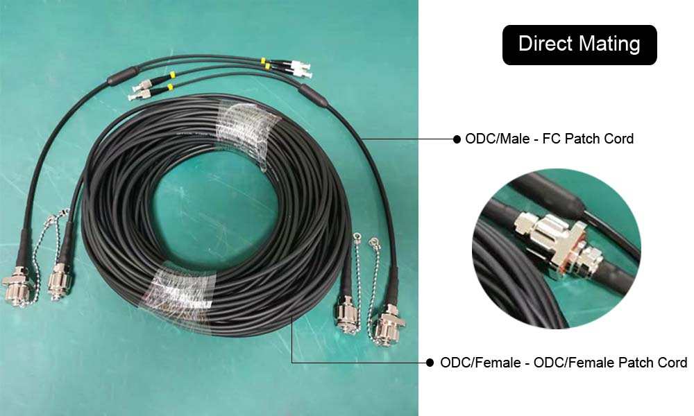 outdoor fiber optic cable pre terminated sc lc fc st patch cord with odc housing, metal protection, field tactical cable, armored cable 2 cores, single mode g657b3 lszh