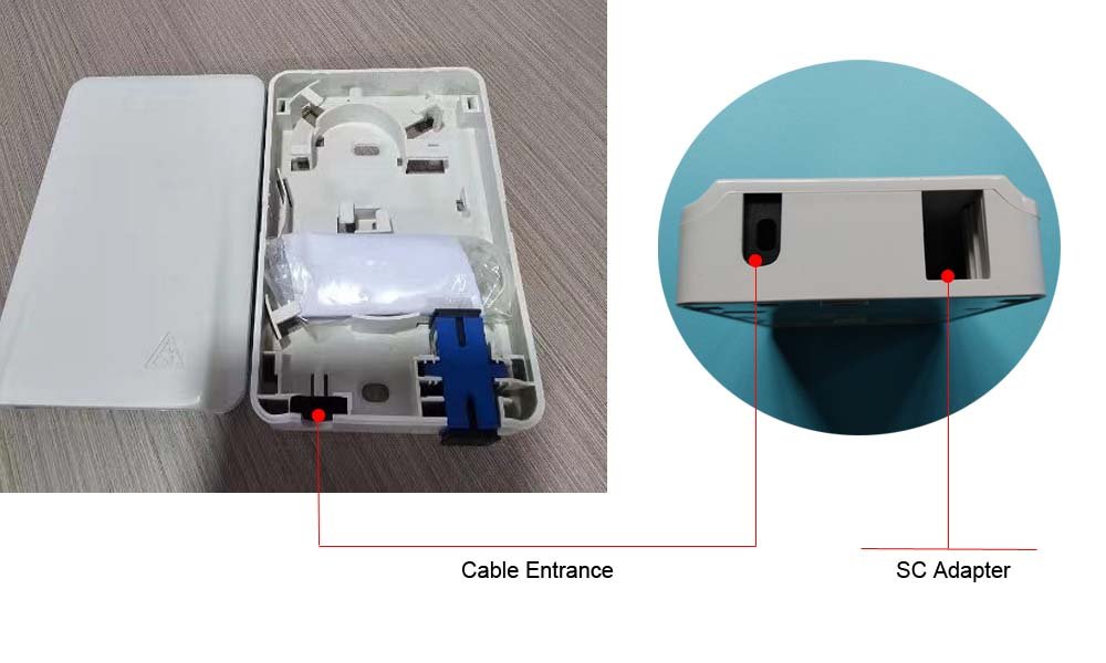 fttb floor subscriber plastic optical termination box, 2 sc port, wall mounting, gray color, ul94v0 material