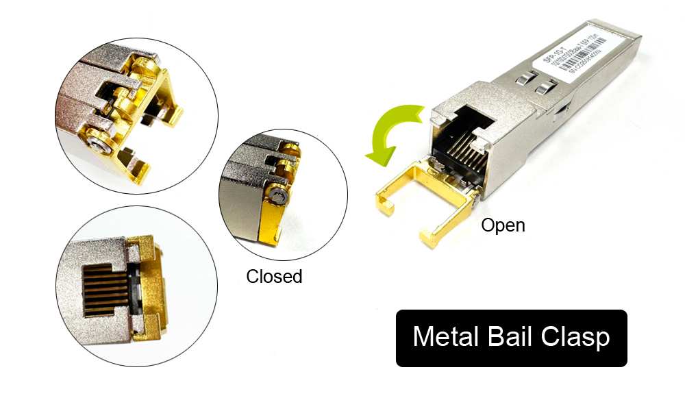 10/100/1000m copper hot pluggable 1.25 g sfp to rj45 module 100m, 1.0gb/s bi directional data rate, metal case, wide temperature range 40 ~+85℃ for industry