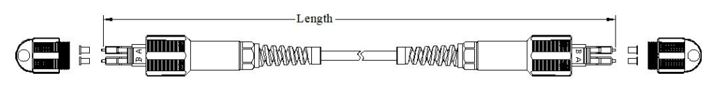 dplc patch cord fo lc lc singlemode sm dx, armored cable 2 cores 7.0mm g652d 100m, breakout out 2.0mm lc/upc connectors 30cm, a b mark (copy)