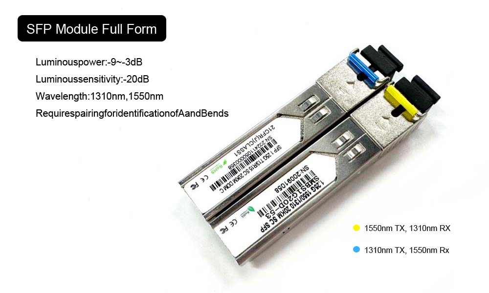 1.25g gigabit sfp module full form t1550 r1310 20km ddm sc commerical use for huawei, h3c wwitch, server, olt, low emi, stable signal transimission
