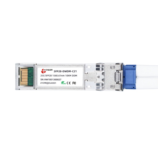 intelligent security and monitoring networks use 25g dwdm sfp28 transceivers, c21 ~c60 100 ghz itu channel, 15km, ddm, 0ºc to +70°c