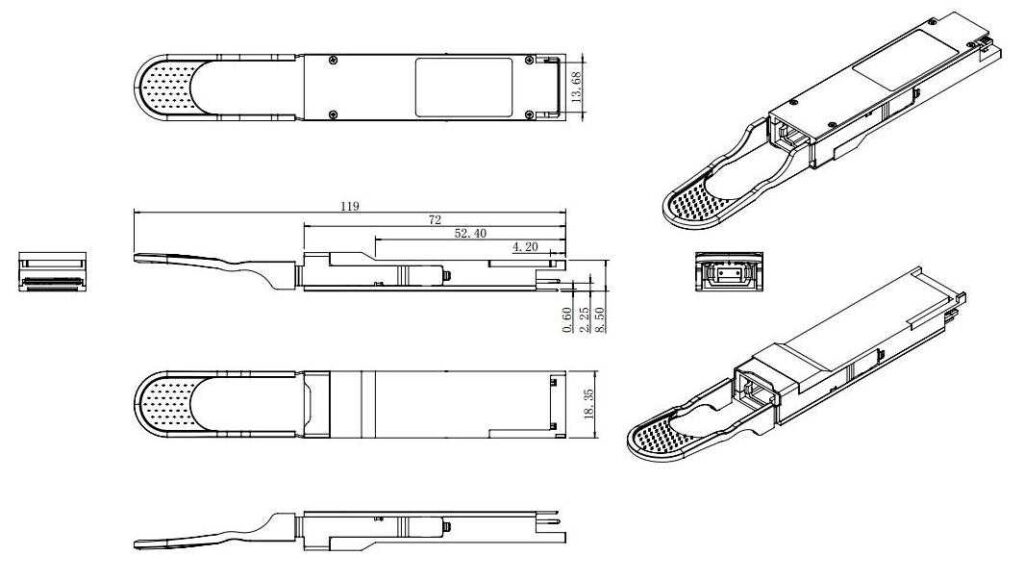 qsfp mpo transceiver, 40g sfp module with high density 12 fiber mpo interface,100m reach, mulitimode 50/125um, gray clasp, ddm, mellanox,huawei, cisco, juniper, mikrotik compatible