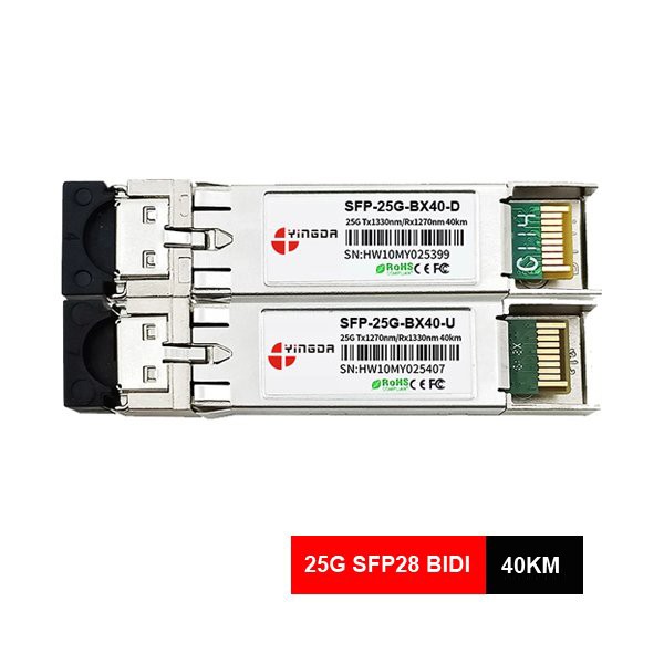 single fiber sfp28 module lc connector 1270/1330nm lr er sx, central wavelength tx rx 1270nm 1330nm, low emi 25g bidi