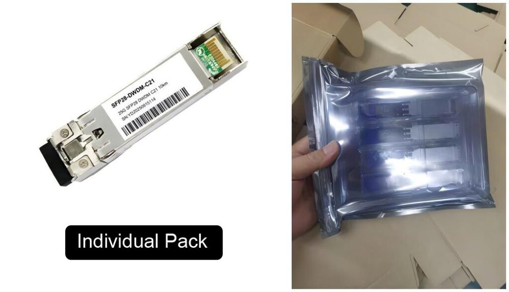 intelligent security and monitoring networks use 25g dwdm sfp28 transceivers, c21 ~c60 100 ghz itu channel, 15km, ddm, 0ºc to +70°c