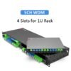 1u 19inch rack 440*160*44mm, 4 slot for single mode wdm lgx module 5 channels gpon xgs pon ng pon2 rf video otdr with sc lc connectors, pon port upc blue connector, other ports apc green connector
